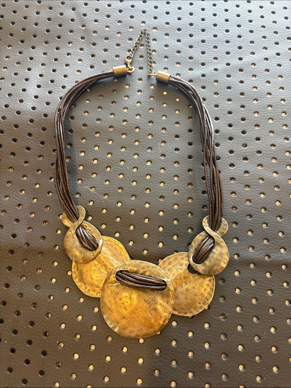 Bohemian Hammered Disc Necklace in Antique Gold